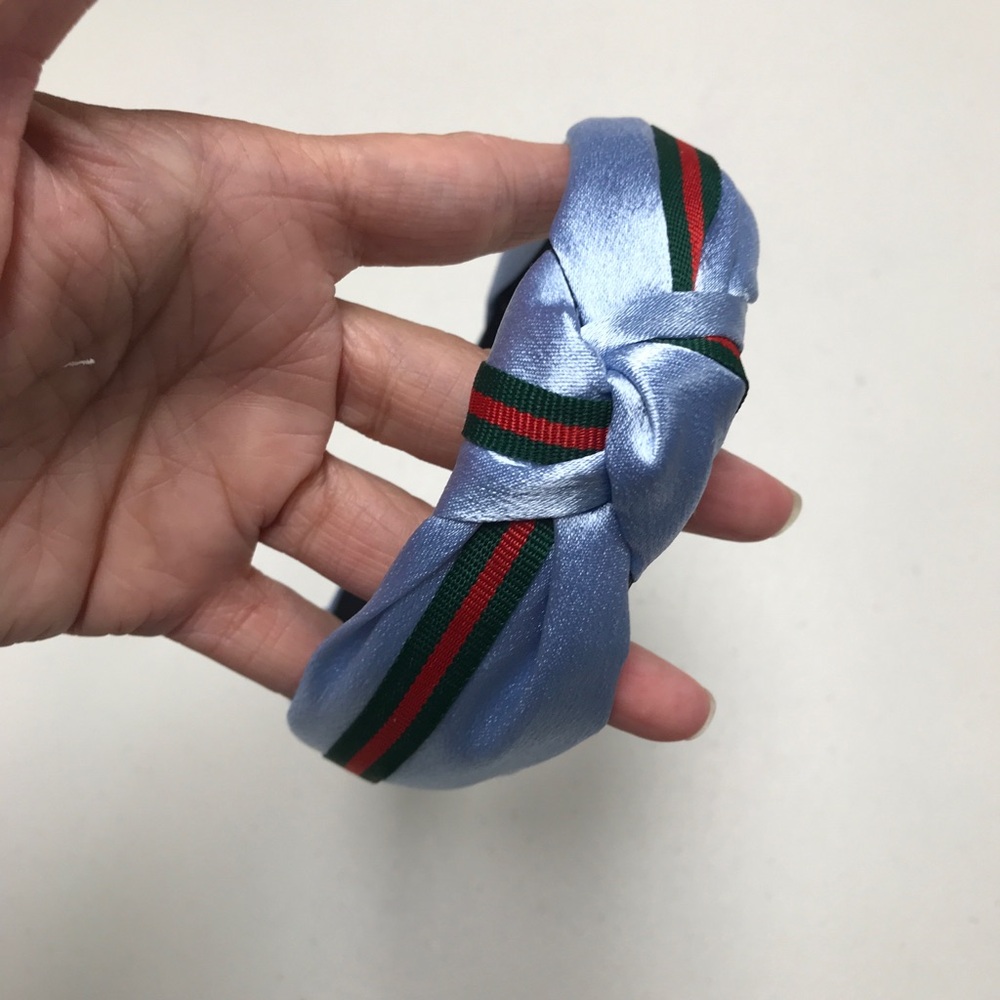 Blue Satin Headband with Stripe Detail One Size